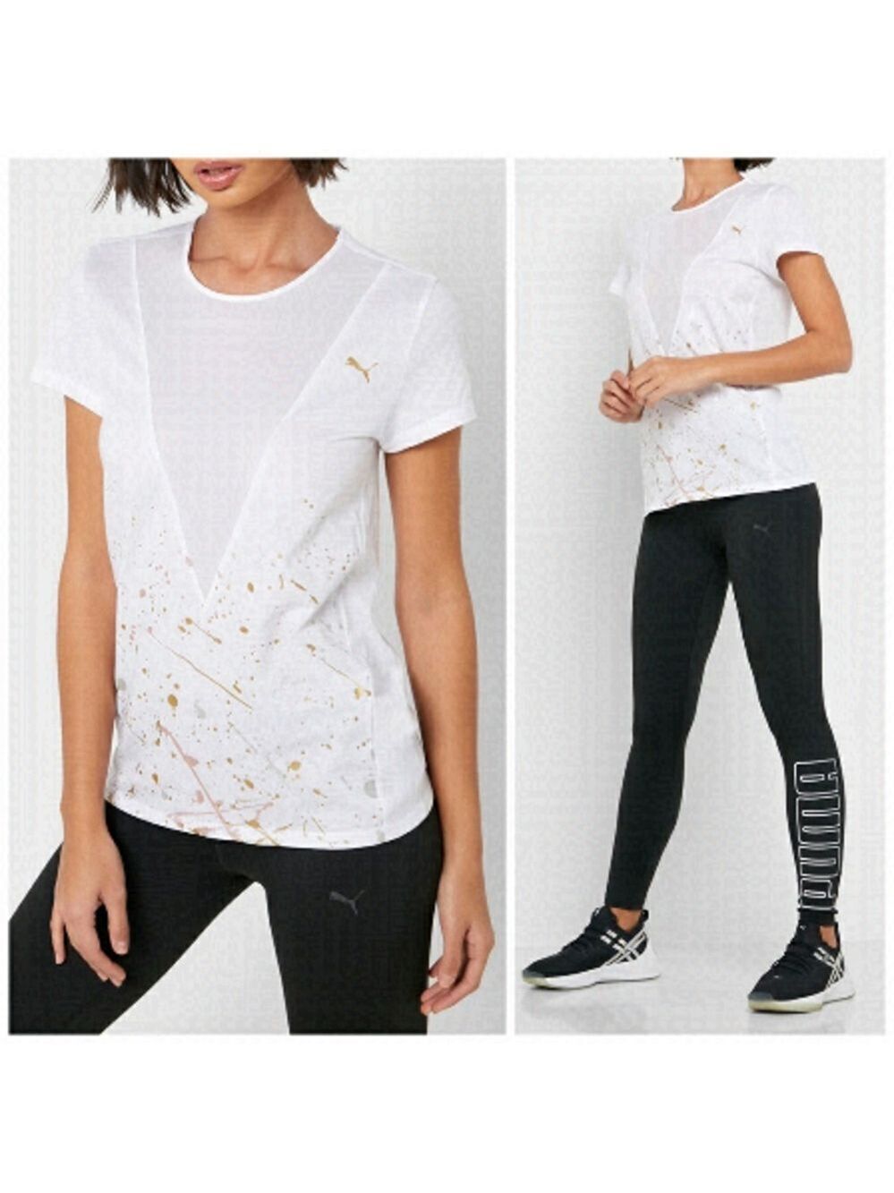 NEW PUMA Metal Splash Deep V Mesh Painted T-shirt